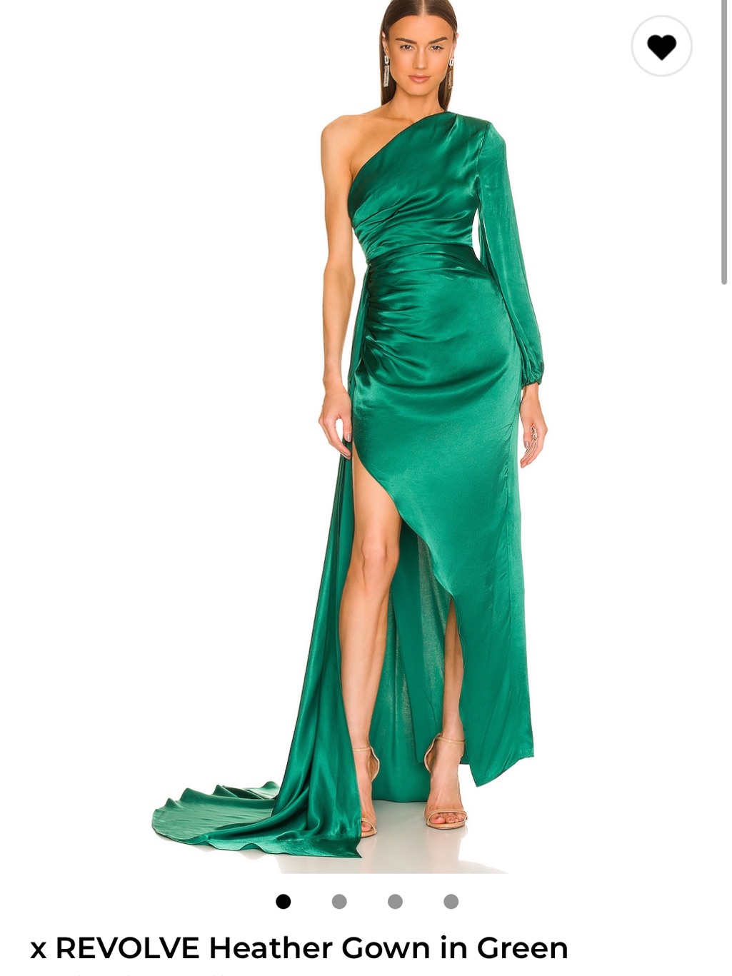 Michael Costello Satin Emerald Green One-Shoulder Gown